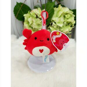 Squishmallow 3.5” Valentines Heart Carlos Love Crab Clip On - BNWT